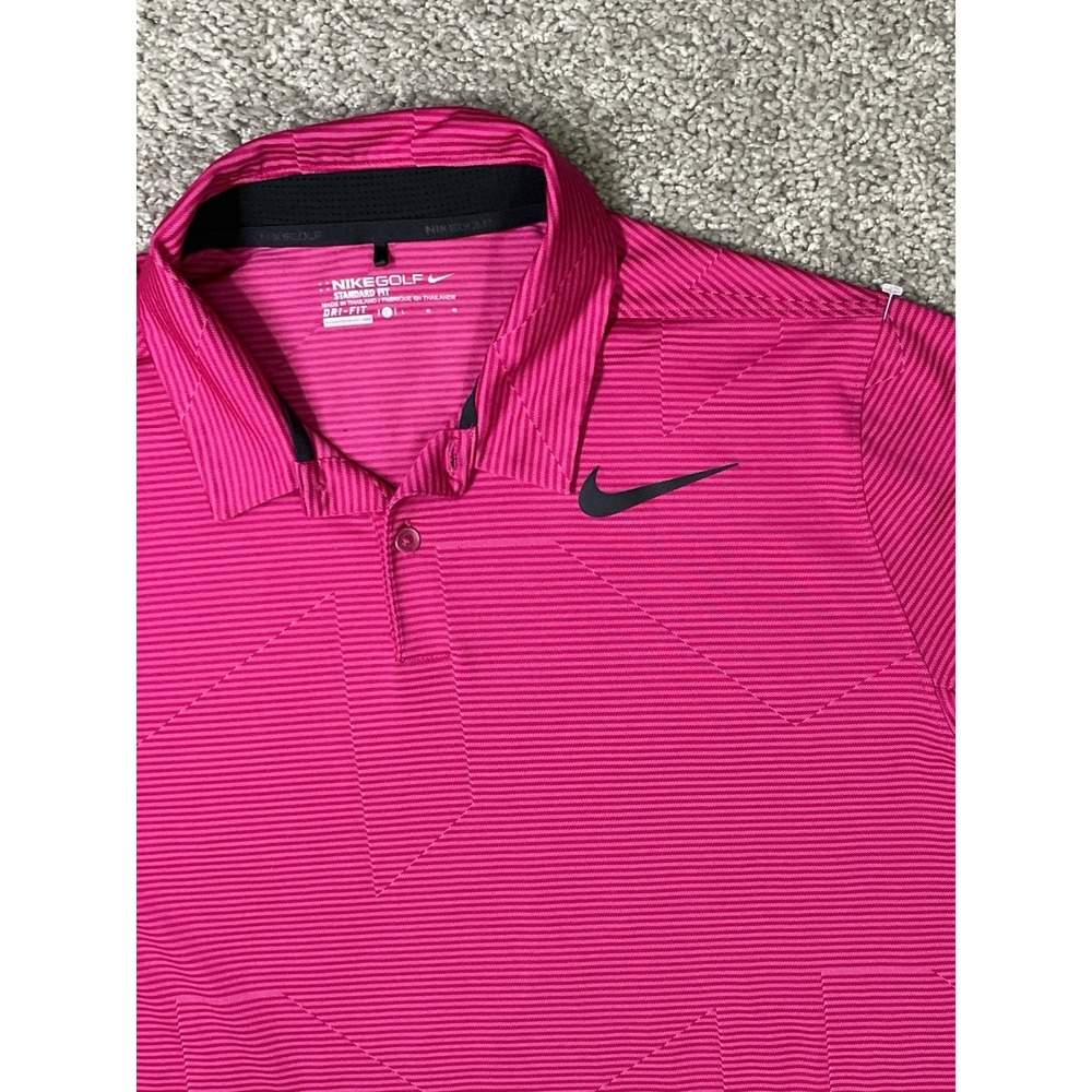 Mens Nike Golf Mobility Jacquard Golf Polo Striped Gray Sz LG 833105-607 Pink